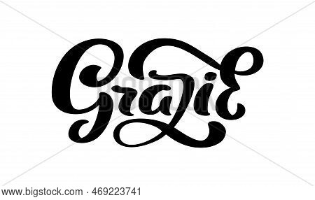 Grazie Handwritten Lettering Text. Thank You In Italian Language. Ink Illustration. Modern Brush Cal
