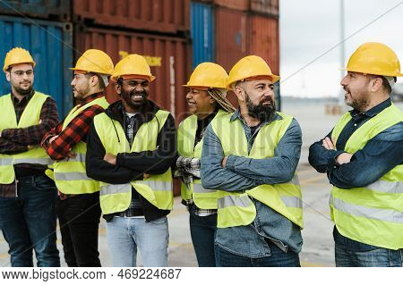 Industrial Engineers Working In Logistic Terminal Of Container Cargo