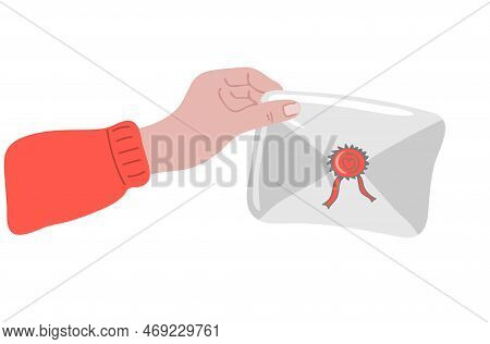 Human Hand Holding Mail Envelope. Vector Illustration
