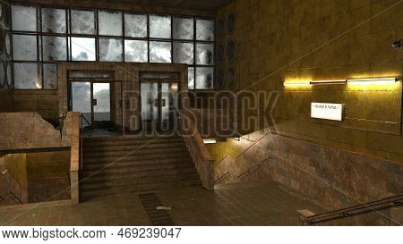 3d-illustration Of An Abondoned Postapocaliptic Subway Station