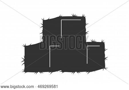 Icon With Hay. Dark Silhouette With Rectangular Bales Or Collected Haystacks In Hayloft. Dry Grass O