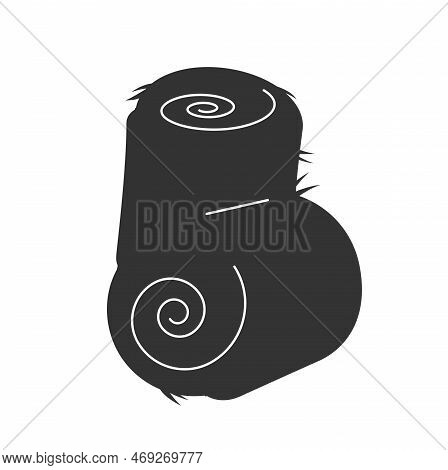 Icon With Hay. Dark Silhouette With Two Rolled Bales Of Dry Straw. Rolled Haystacks. Agriculture And