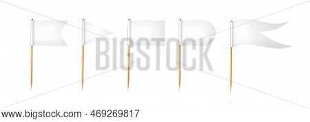 Toothpick Flags. Wooden Toothpicks With White Paper Flag. Location Mark, Map Pointer. Vector