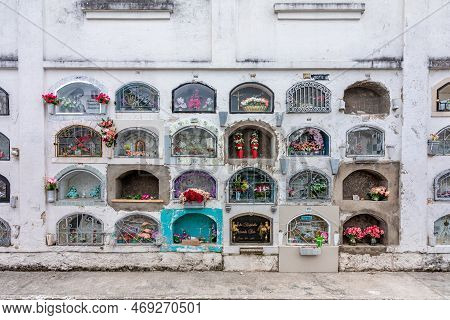 Tulcan, Ecuador - October 8, 2022: Cemetery With Green Sculptures Made Of Plants