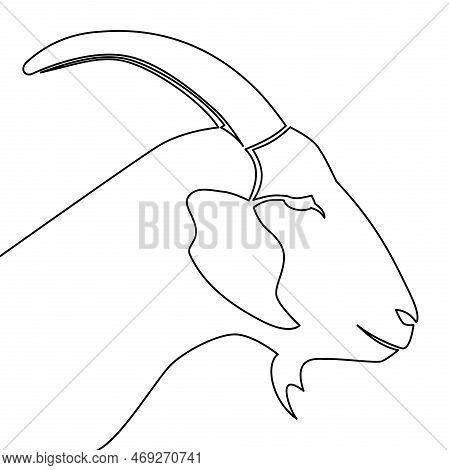 Continuous One Single Line Drawing Goat Head Capricorn Icon Vector Illustration Concept