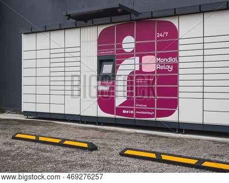 Loriol Sur Drome, France - January 14, 2023: Lockers Mondial Relay. Pickup Box A Place By The Road T
