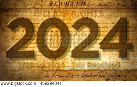 Digital Illustration Of The Year 2023 With The Words, 1789 To 2024 Still Resolved, Against The Bill 