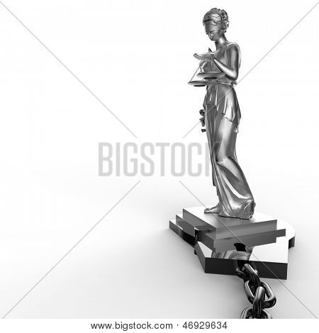 Estátua de Themis e algemas sobre fundo branco