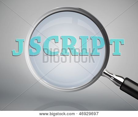 Lupa mostrando jscript palabra sobre fondo gris
