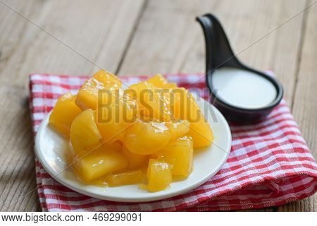 Cassava Food On The Table Food, Sweet Dessert Made Of Boiled Cassava, Sugar And Coconut Milik - Thai