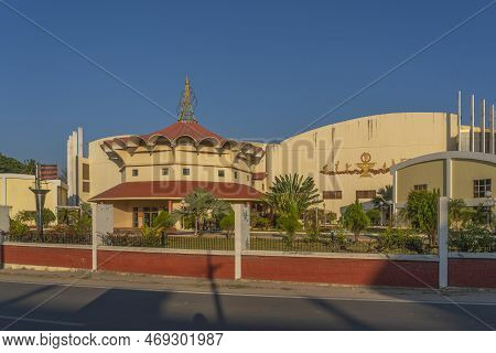 Puttaparthi, India - January 18.2023: View Of The Music Hall In The Indian Lokal Town Puttaparthi