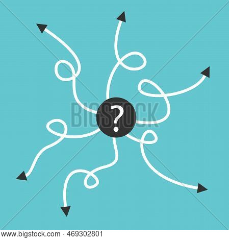 Many Curved Paths With Arrow Tips With Question Mark In Centre. Doubt, Choice, Decision, Confusion, 