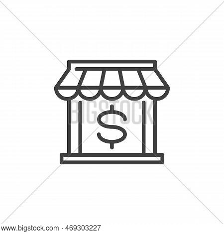Money Market Line Icon. Linear Style Sign For Mobile Concept And Web Design. Shop Market And Dollar 