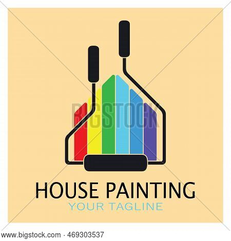 Logo Icon Illustration House Paint With A Blend Of Brushes And Rollers For House Wall Paint Design,