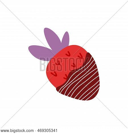 Cute chocolate covered strawberry. Vector romantic glazed strawberry. Clipart.