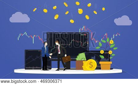 Broker For Stock Market Trading With Candle Stick Background And Financial Things With Modern Flat S