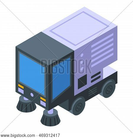 Asphalt Sweeper Icon Isometric Vector. Street Cleaner. Machine Cleaning