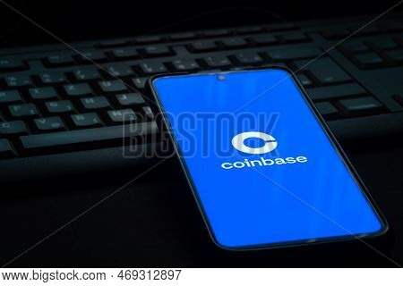 Ljubljana, Slovenia - 21 January 2023: Coinbase Cryptocurrency Exchange Logo On Smartphone Screen La
