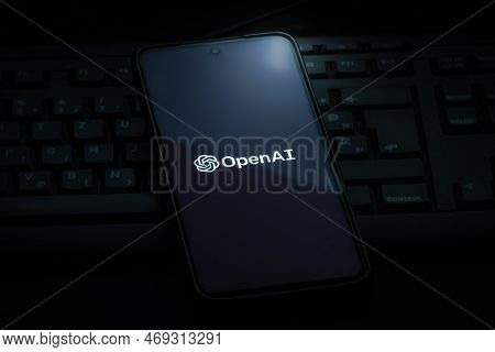Ljubljana, Slovenia - 21 January 2023: Openai Logo On Smartphone Screen Laying On Computer Keyboard