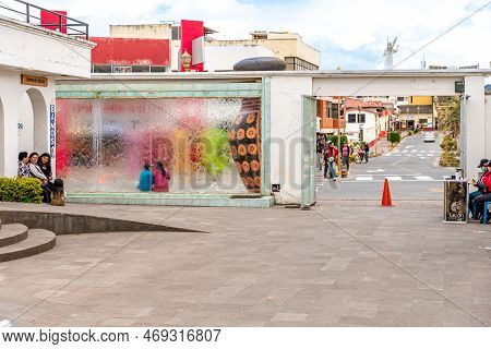 Tulcan, Ecuador - October 8, 2022: Cemetery With Green Sculptures Made Of Plants