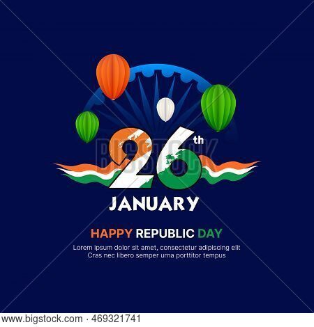 26th January, Happy Republic Day Of India Celebration Mnemonic Vector Art Design. Isolated On Navy B
