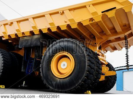 Large Yellow Industrial Dump Truck For Quarry Work. Heavy Machine
