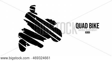 Abstract Silhouette Of A Atv Quad Bike, All-terrain Vehicle, Isolated On White Background. Rider Jum