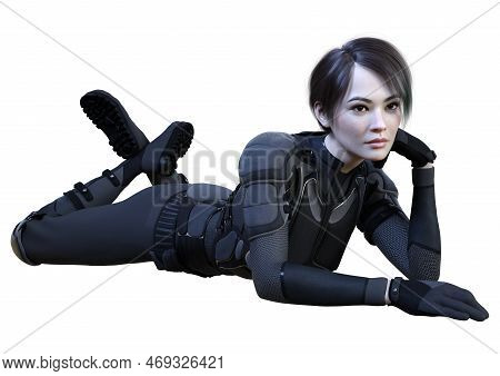 3d Rendering Of A Sceince Fiction Warrior Woman Isolated On White Background