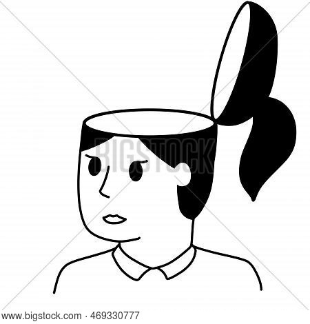 Woman With Open Mind. Empty Head. Concept Of Readiness For Knowledge. Creative Thinking. Outline Car