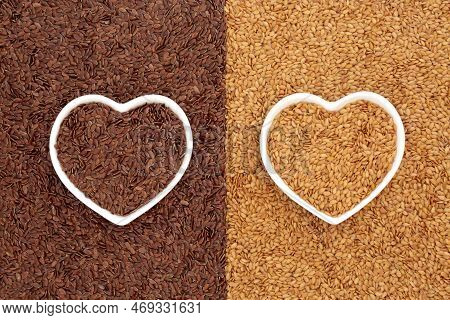 Gold And Brown Flax Seed. Health Food For Low Blood Pressure, Low Cholesterol And Blood Sugar. Helps