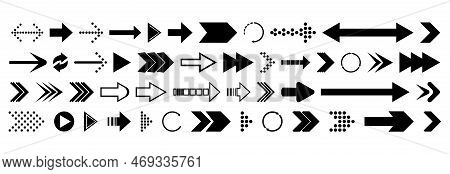 Arrows Collection. Big Set Of Arrows Vector Icons. Arrow Different Shapes In Modern Simple Flat Styl