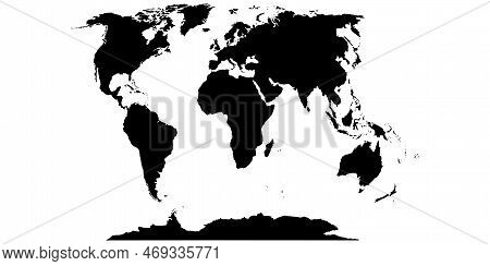 World Map With Antarctica. Political Map Of The World In Black Color In A Flat Style On A White Back