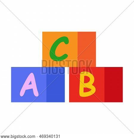 Toy For Infants, Cubes With Letters Abc Vector Illustration. Geometric Toy From Wood For Babies In K