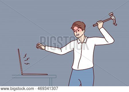 Aggressive Man Smashes Laptop Screen With Hammer Because Of Intrusive Ads That Interfere With Surfin