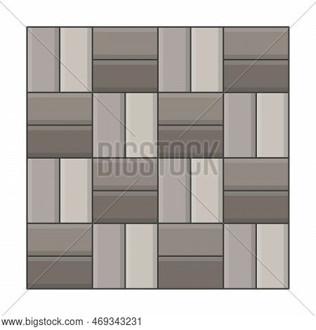 Stone Tiles Texture For City Pavement. Illustration Of Cobblestone Road With Mosaic Blocks. Top View