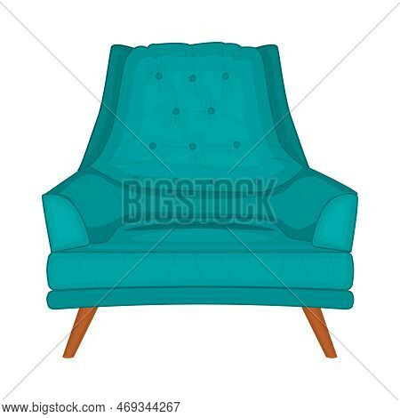 Armchair Isolated On  White Background. Soft Armchair With Upholstery. Vintage Cushioned Furniture. 