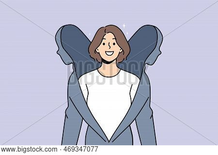 Smiling Young Woman Coming From Cover Or Shell Get Recovered From Depression Or Mental Disease. Happ