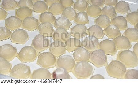 Freshly Made Meat Dumplings Close-up. Meat Semi-finished Products.