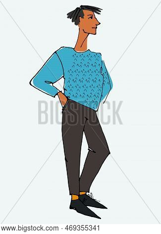 Figure Of A Young Man Waving. Flat Style, Isolated Vector Element