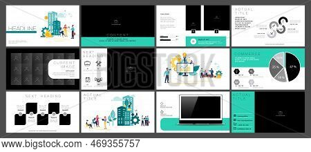 Business Presentation, Power Point, Infographic Design Template With Green Elements, Background. Sta
