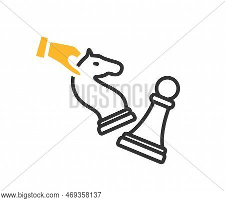 Chess Piece Color Icon. Chess Player Makes Move, Checkmate. Poster Or Banner For Website. Game Of Lo
