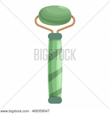 Green Facial Roller Icon Cartoon Vector. Cosmetic Tool. Care Jade