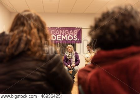 Cangas, Spain. January 21, 2023: Public Presentation Of Carmen Berzosa For Podemos For Mayor Of Cang
