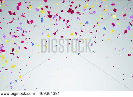 Lettering Happy Birthday To You Balloons Colorful Party Flags And Ribbons Falling On Background. Cel