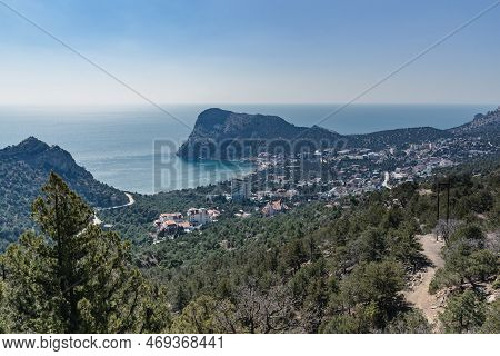 View Of The Resort City Novyi Svet And Green Bay From Trail In Spring. Crimea.