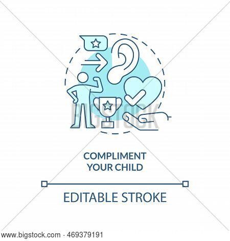 Compliment Your Child Turquoise Concept Icon. Promoting Self Esteem In Teen Abstract Idea Thin Line 