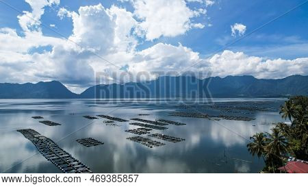 Aerial View Of Panorama Of Maninjau Lake West Sumatra, Danau Maninjau. Sumatra, Indonesia, January 2
