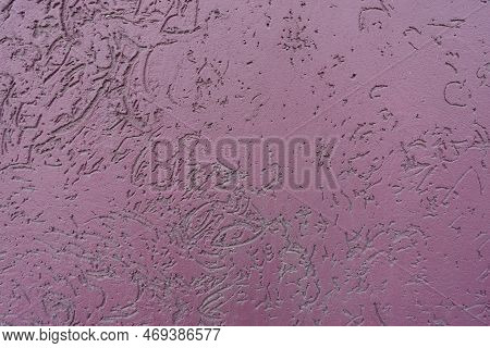 Irregular Sirface Of Dusty Purple Wall With Stucco Worm Finish