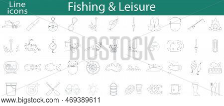 Icons Fishing, Travel, Camping Icons. Fishing Icon Vector Set. Fish Symbol. Fishing Vector Isolated 