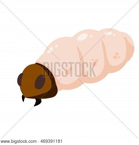 Edible Caterpillar. White Insect Larva. Source Of Animal Protein. Flat Cartoon Illustration Isolated